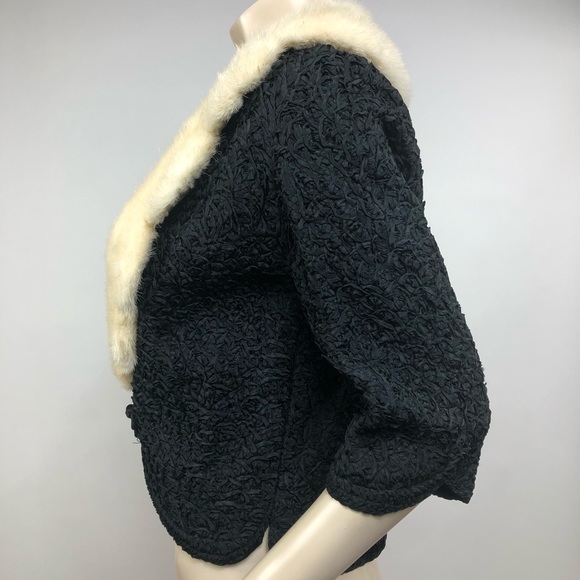 Vintage Black Fur Collar Jacket Fits Like Medium - Picture 3 of 4